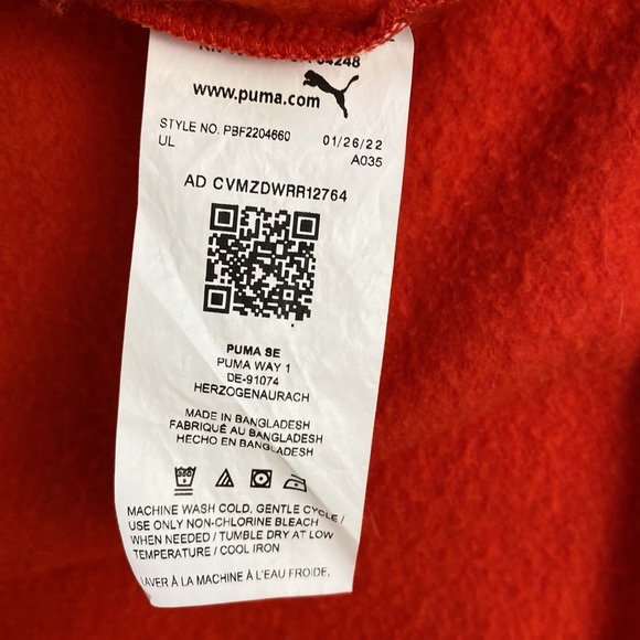 Puma Red/Black Athletics Zip-Up Sweatshirt Hoodie Jacket size 0-3 Months - Picture 8 of 12